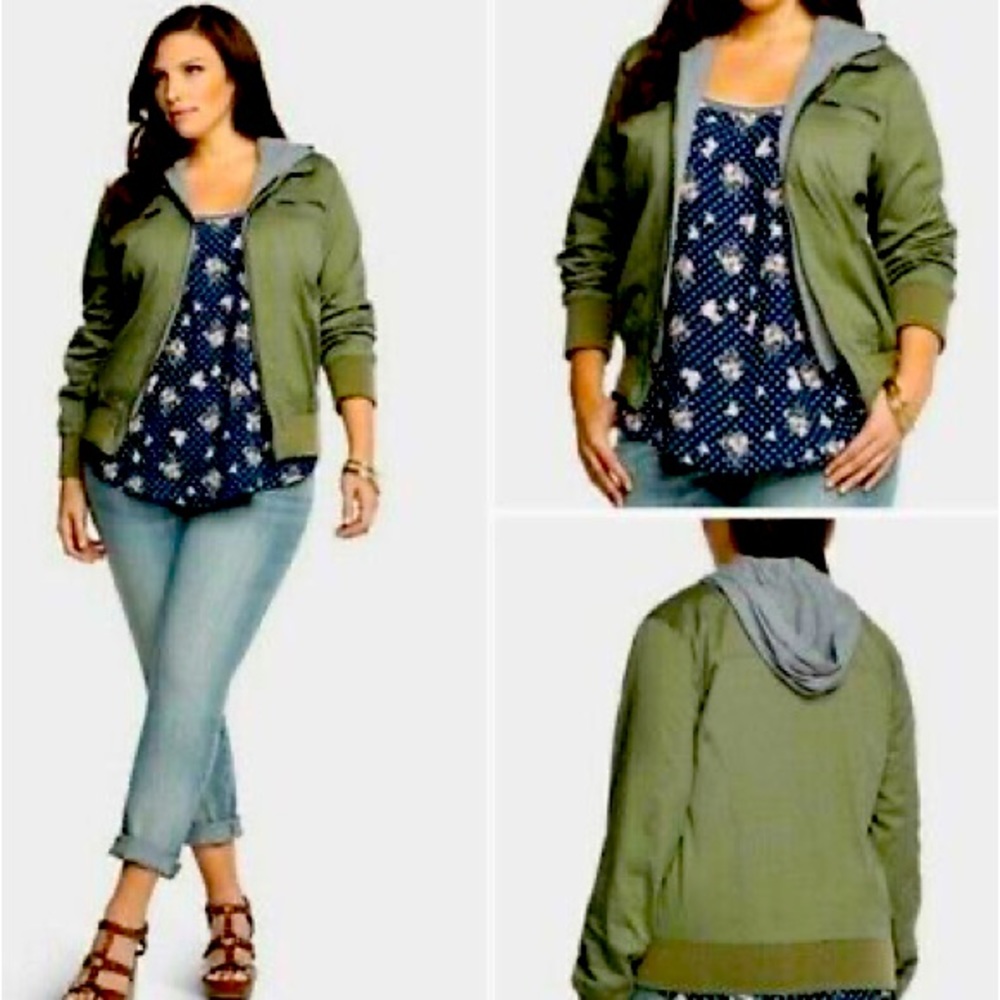 Torrid Green Bomber Jacket with Hood Size 0
